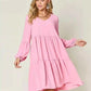 Double Take V - Neck Balloon Sleeve Dress with Pockets - Full Size Tiered Design - MegaSuperStar