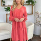 Double Take V - Neck Balloon Sleeve Dress with Pockets - Full Size Tiered Design - MegaSuperStar