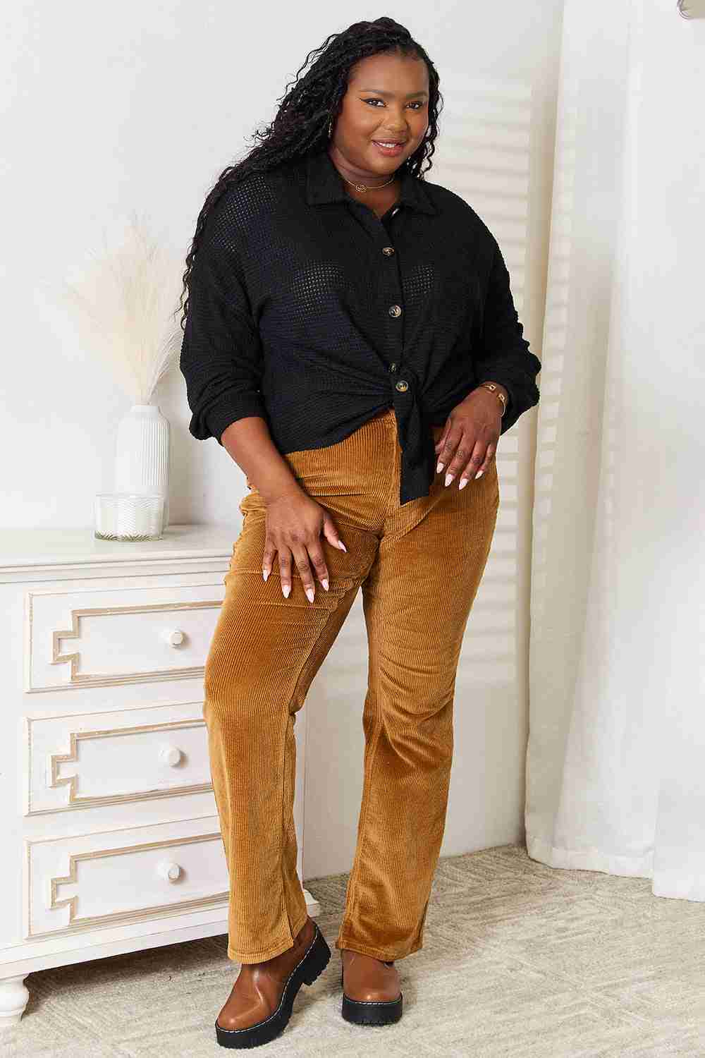 Double Take Waffle - Knit Collared Shirt with Dropped Shoulders – Chic Comfort by MegaSuperStar - MegaSuperStar