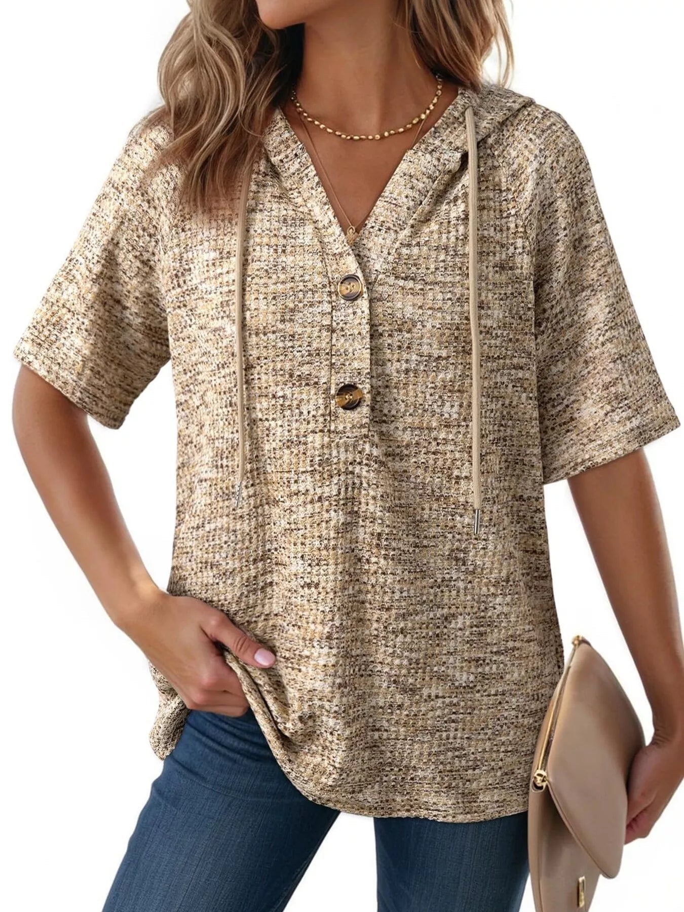 Drawstring Short Sleeve Hooded Top - MegaSuperStar