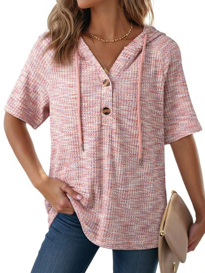 Drawstring Short Sleeve Hooded Top - MegaSuperStar