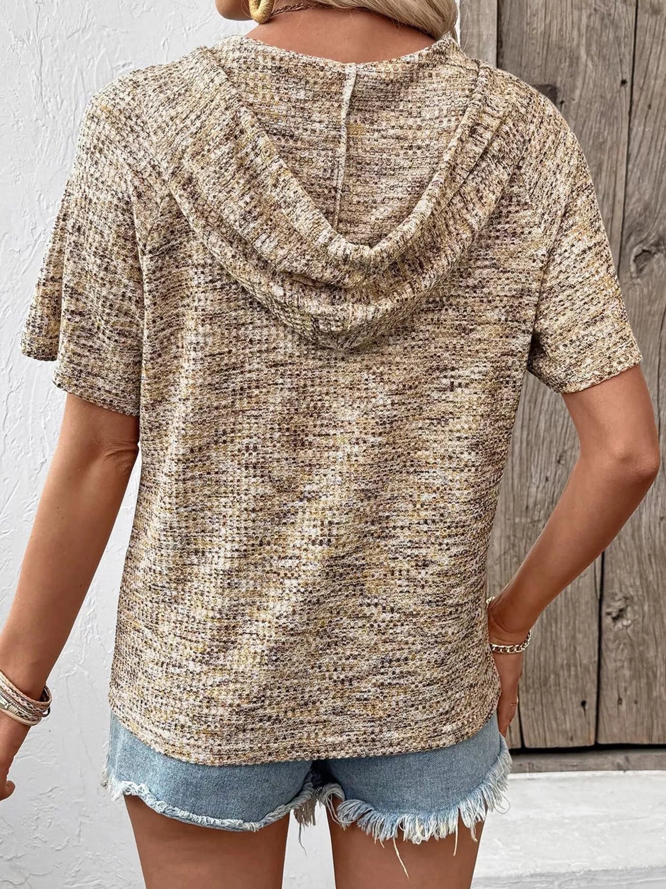 Drawstring Short Sleeve Hooded Top - MegaSuperStar