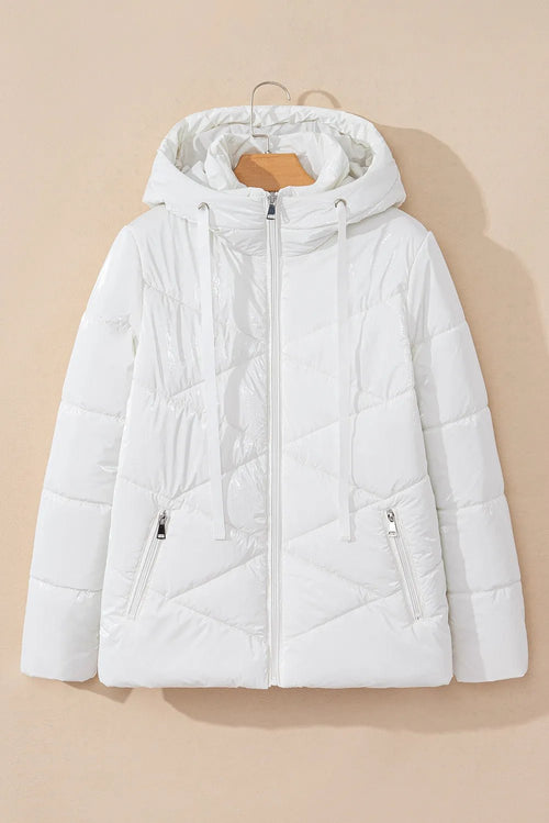 Customer styling Drawstring Zip Up Long Sleeve Hooded Winter Coat