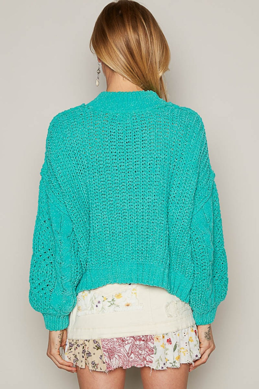 POL Mock Neck Cable Knit Sweater