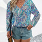 Printed V-Neck Long Sleeve Blouse