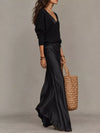 Full Size V-Neck Sweater and Satin Maxi Dress Two-Piece Set Plus Size thumbnail