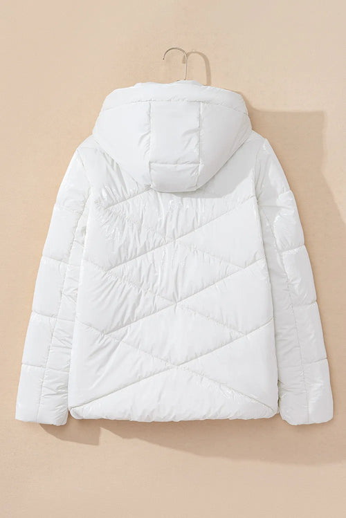 Customer styling Drawstring Zip Up Long Sleeve Hooded Winter Coat