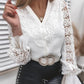 Elegant Lace Detail Long Sleeve Button Down Shirt - MegaSuperStar