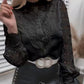 Elegant Lace Detail Long Sleeve Button Down Shirt - MegaSuperStar
