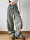 🌸 Embroidered Wide Leg Jeans - Artistic Flair 🌸 thumbnail