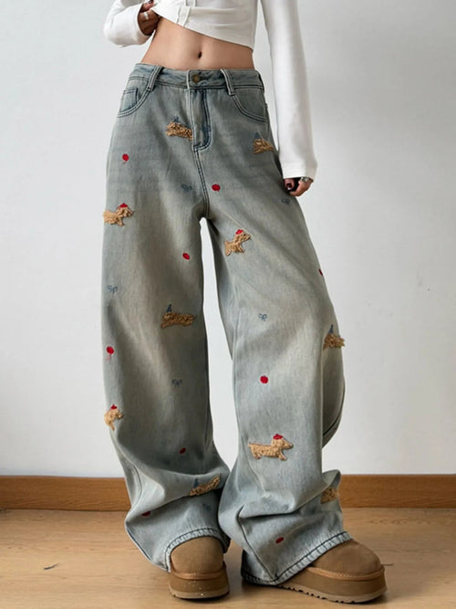 Customer styling 🌸 Embroidered Wide Leg Jeans - Artistic Flair 🌸