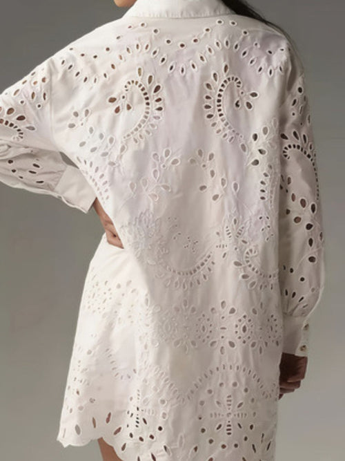 Customer styling ✨ Eyelet Button Up Shirt - Chic Longline Fashion Essential ✨