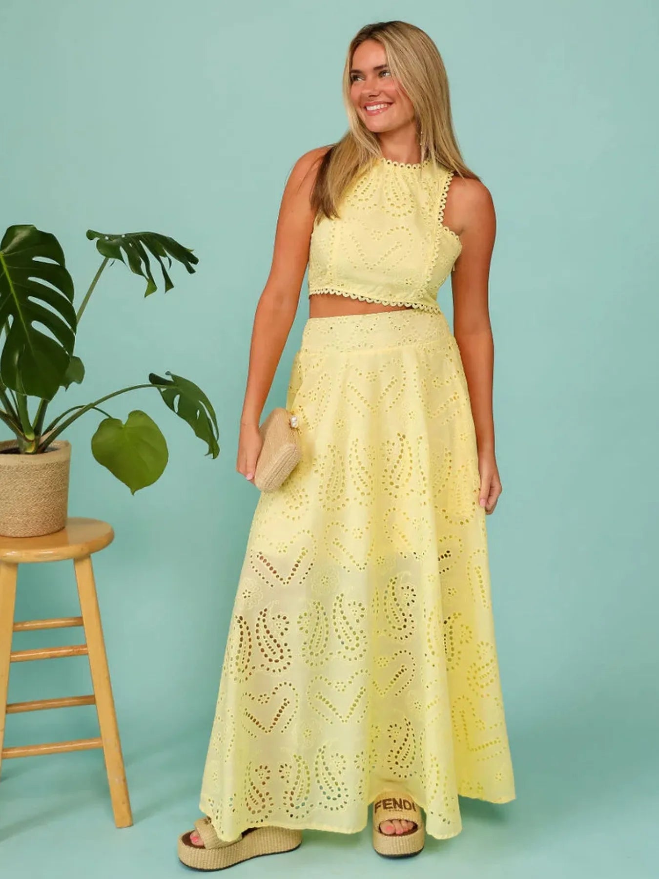 ✨ Eyelet Lace Top Maxi Skirt Set for Effortless Elegance 🌸 - MegaSuperStar