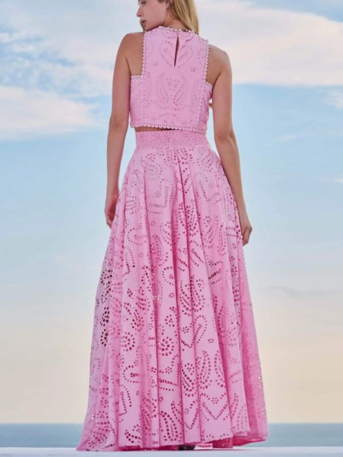 ✨ Eyelet Lace Top Maxi Skirt Set for Effortless Elegance 🌸 - MegaSuperStar