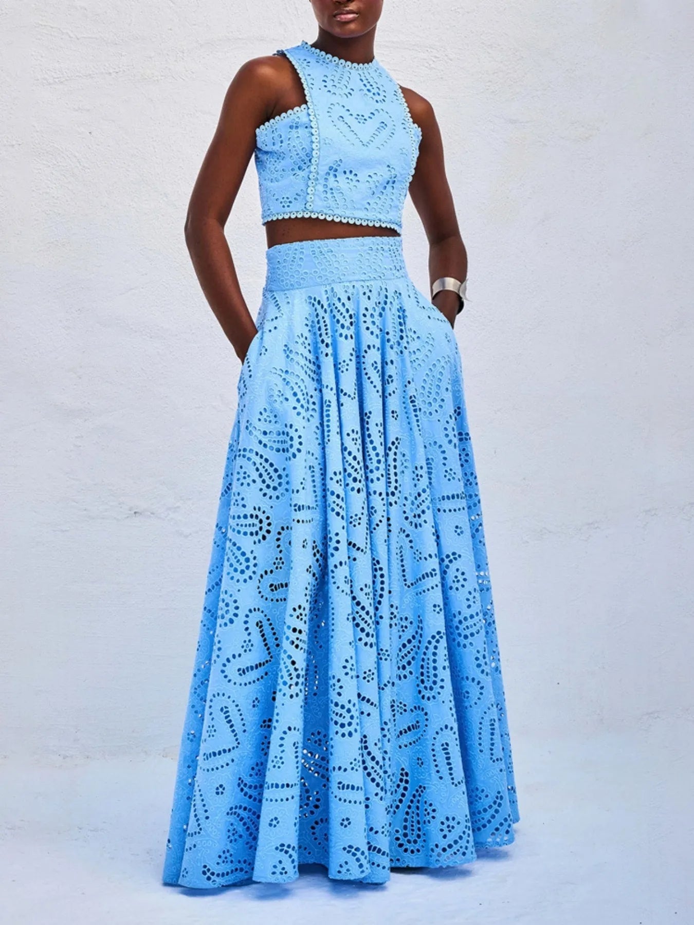 ✨ Eyelet Lace Top Maxi Skirt Set for Effortless Elegance 🌸 - MegaSuperStar