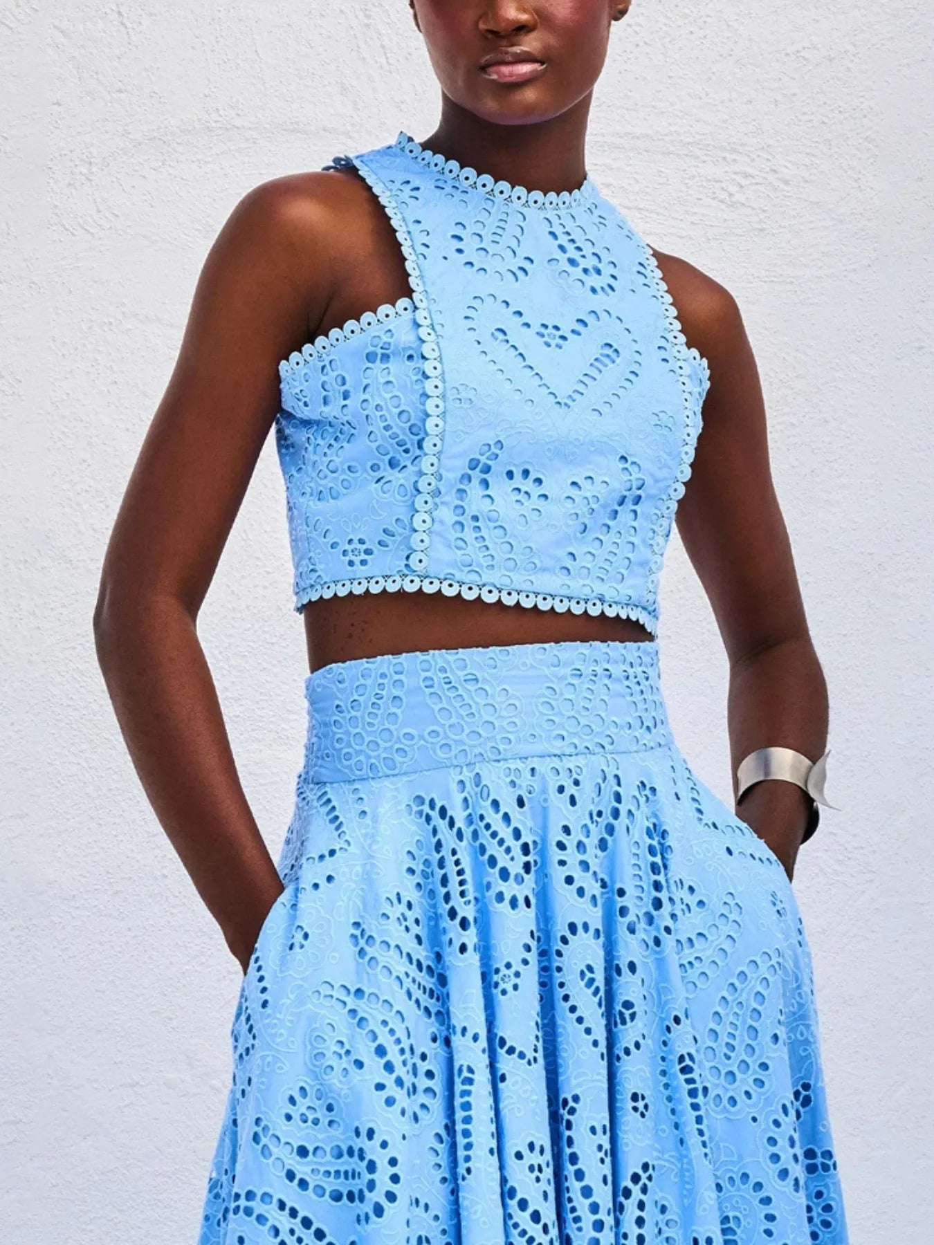 ✨ Eyelet Lace Top Maxi Skirt Set for Effortless Elegance 🌸 - MegaSuperStar
