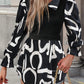 Collared Neck Black And White Color-Contrast Print Long Sleeve Shirt