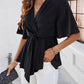 Surplice Tie Waist Half Sleeve Blouse