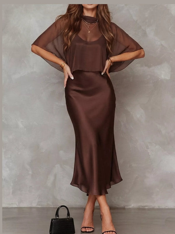 Full Size Satin Cami Dress and Sheer Cover Up Set Plus Size