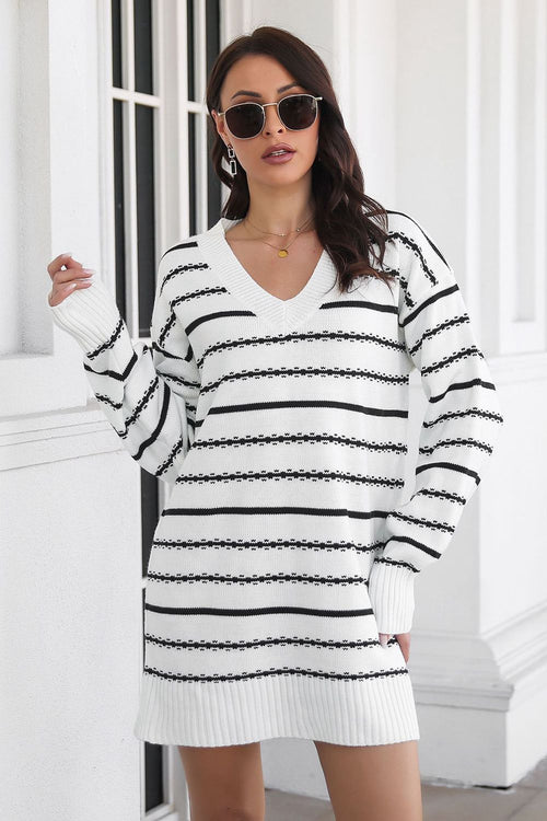 Customer styling Striped V-Neck Sweater Dress