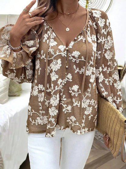 Floral Embroidered Long Sleeve Shirt - MegaSuperStar