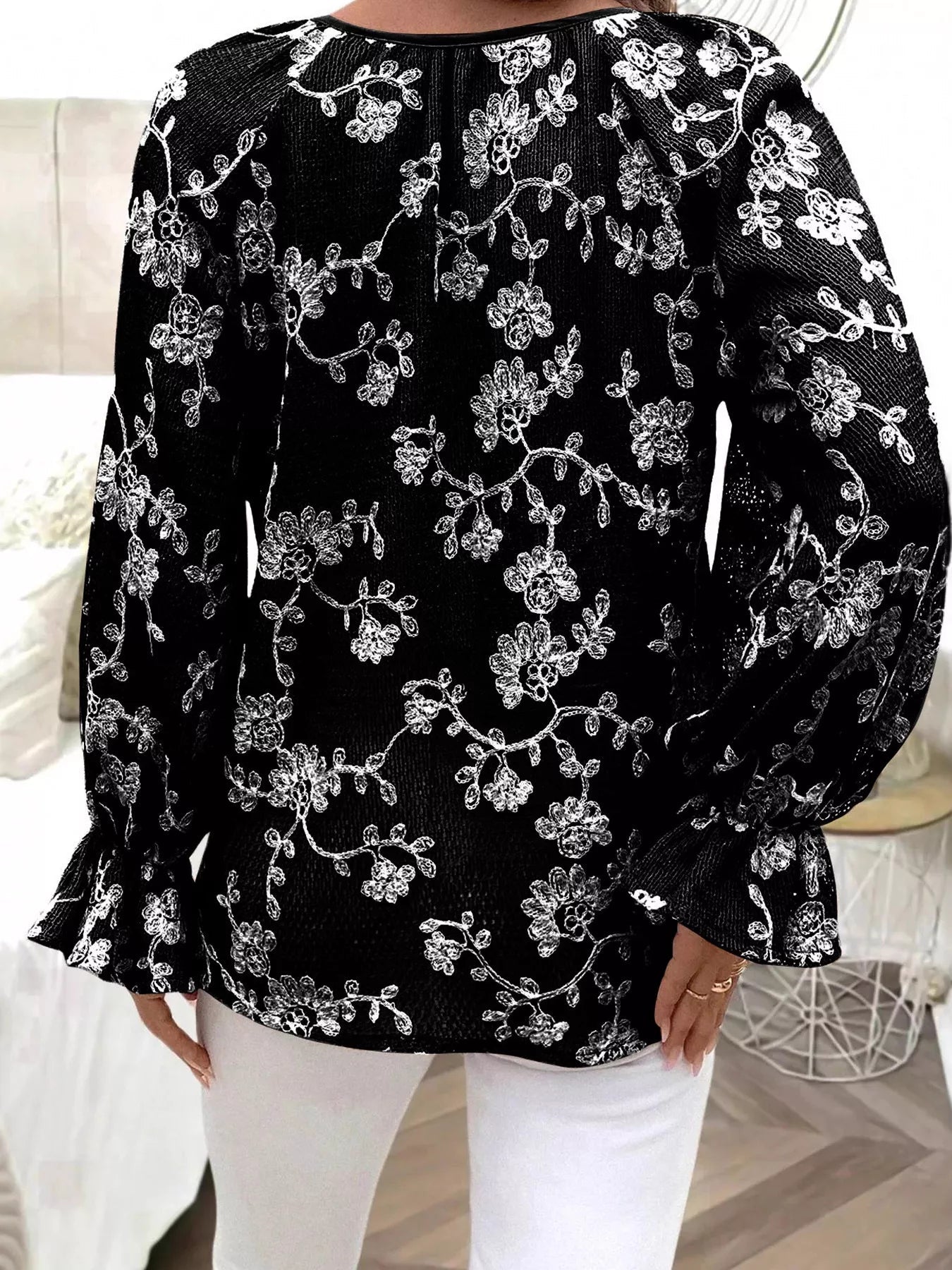Floral Embroidered Long Sleeve Shirt - MegaSuperStar