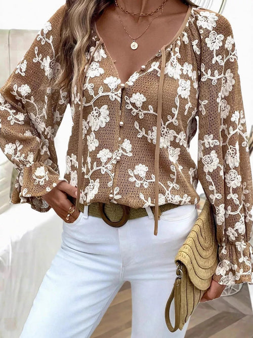 Customer styling 🌸 Floral Embroidered Shirt with Long Sleeves for a Chic Look 🌸