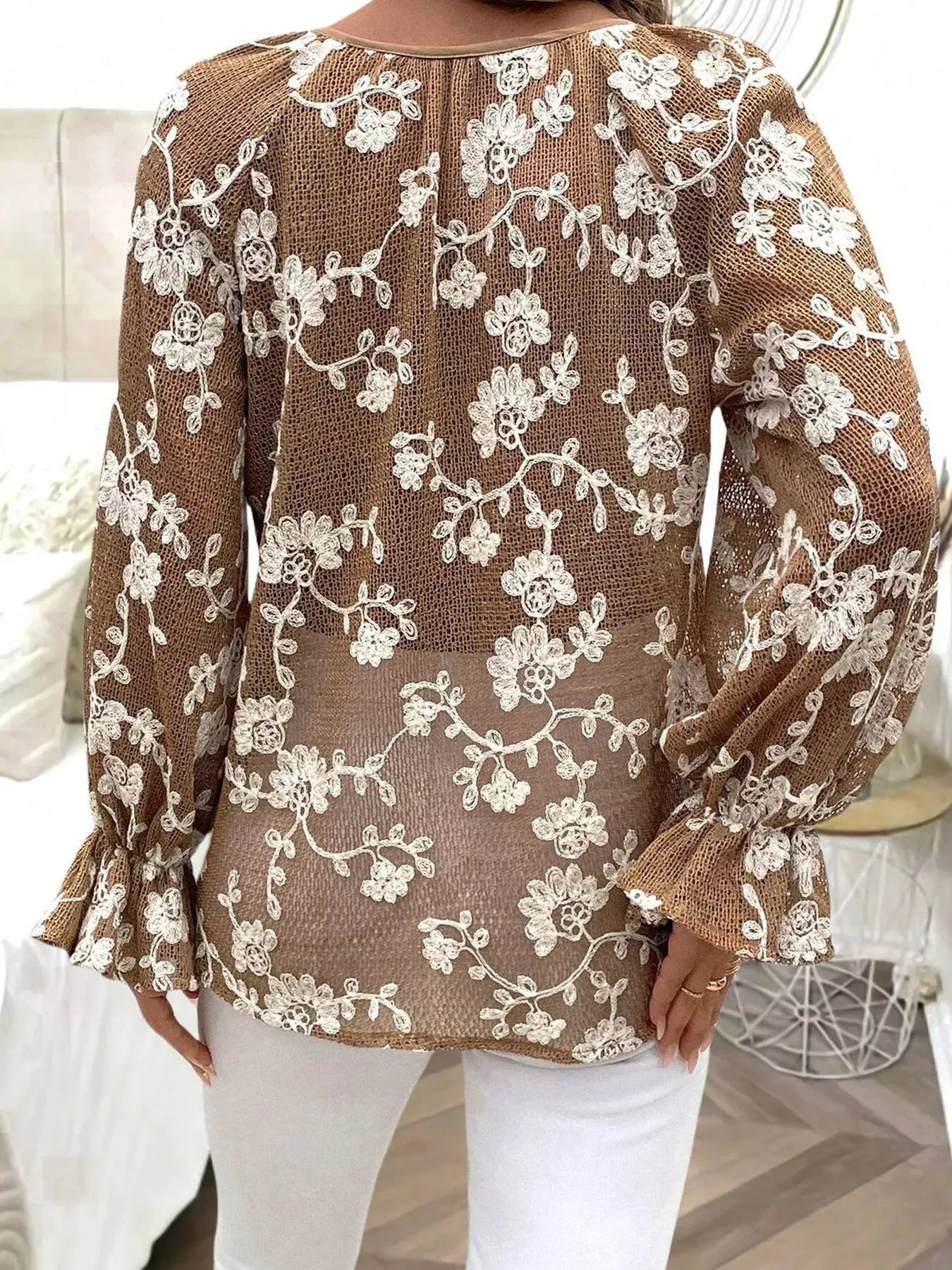 Floral Embroidered Long Sleeve Shirt - MegaSuperStar