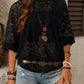 Floral Lace Sheer Round Neck Top - MegaSuperStar