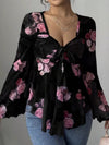 Floral Print Blouse with Tie Front and Flare Sleeves thumbnail