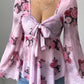 Floral Print Blouse with Tie Front and Flare Sleeves - MegaSuperStar