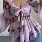 Floral Print Blouse with Tie Front and Flare Sleeves - MegaSuperStar