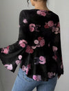 Floral Print Blouse with Tie Front and Flare Sleeves thumbnail