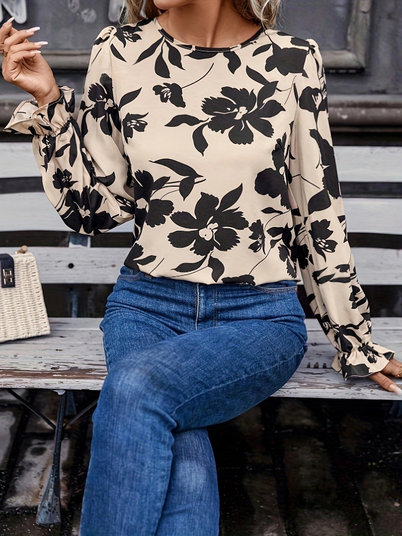Floral Print Bow Back Blouse - MegaSuperStar