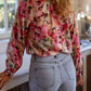Floral Print Frill Trim Shirt - MegaSuperStar