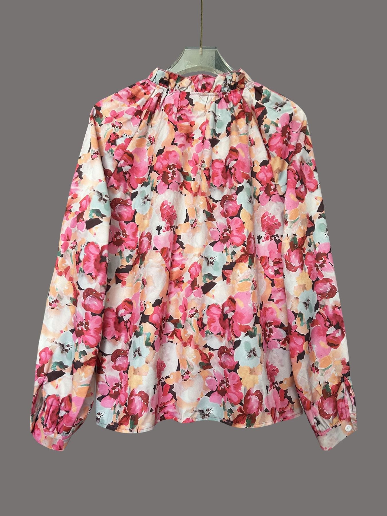 Floral Print Frill Trim Shirt - MegaSuperStar
