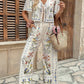 Floral Print Tie - Front Top and Pants Set - MegaSuperStar