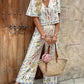 Floral Print Tie - Front Top and Pants Set - MegaSuperStar