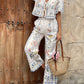 Floral Print Tie - Front Top and Pants Set - MegaSuperStar