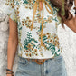 Floral Print Tie Neck Blouse for Effortless Style - MegaSuperStar