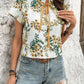 Floral Print Tie Neck Blouse for Effortless Style - MegaSuperStar