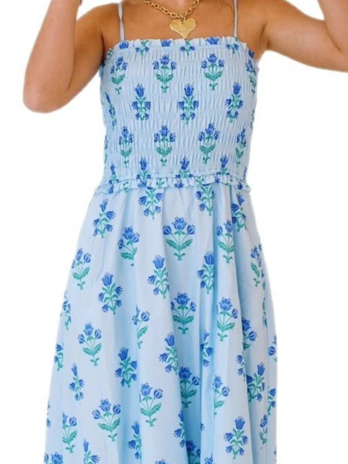 💖 Floral Smocked Midi Dress with Adjustable Straps - Perfect Summer Cami 💖 - MegaSuperStar