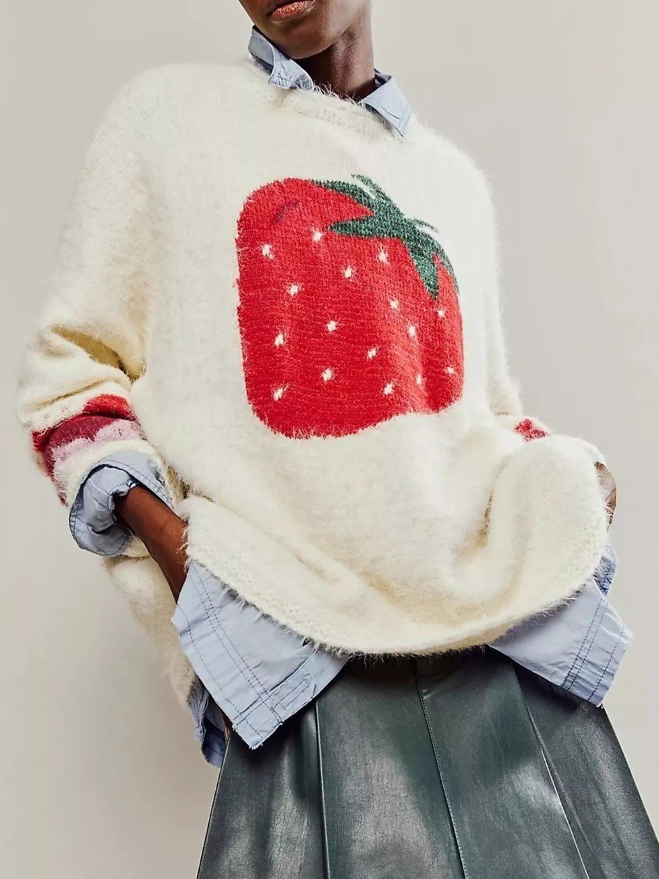Fruit Round Neck Long Sleeve Sweater - MegaSuperStar