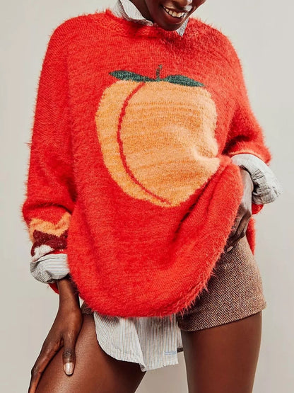 Fruit Round Neck Long Sleeve Sweater - MegaSuperStar