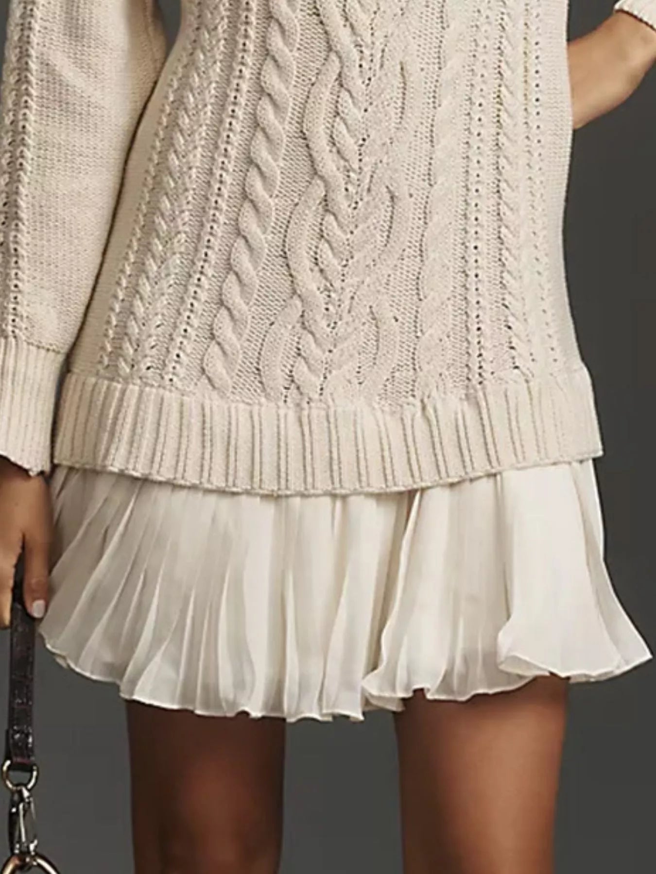 Full Size Cable Knit Pleated Hem Sweater Dress Plus Size - MegaSuperStar