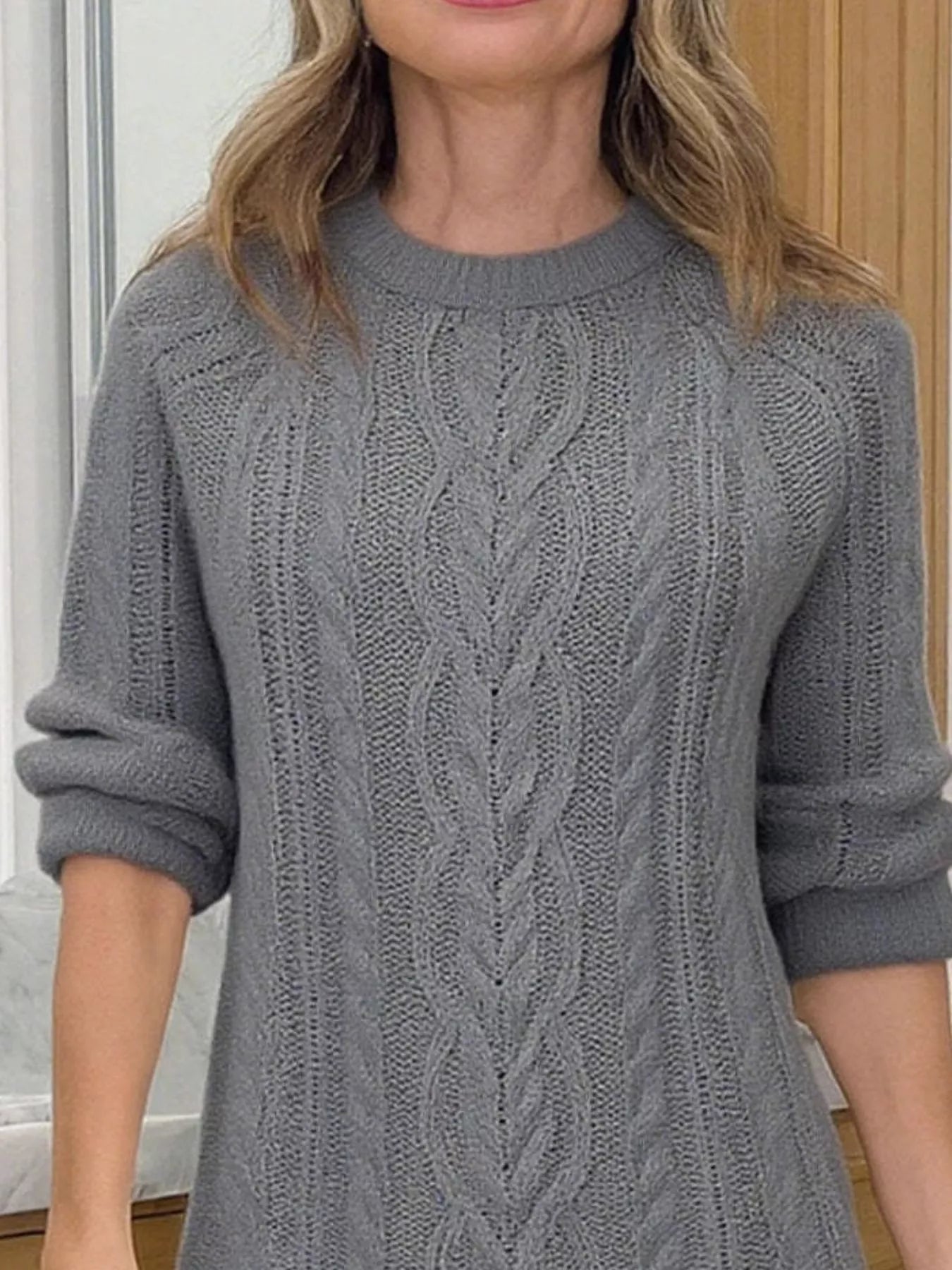 Full Size Cable Knit Pleated Hem Sweater Dress Plus Size - MegaSuperStar