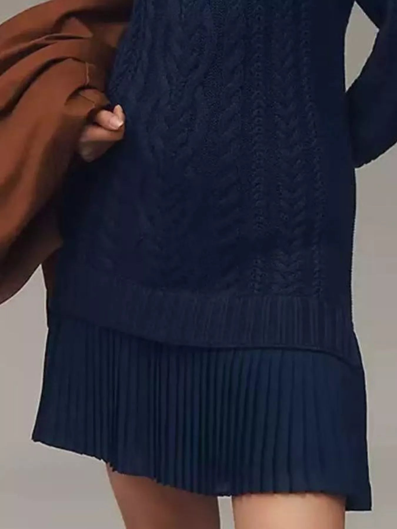 Full Size Cable Knit Pleated Hem Sweater Dress Plus Size - MegaSuperStar