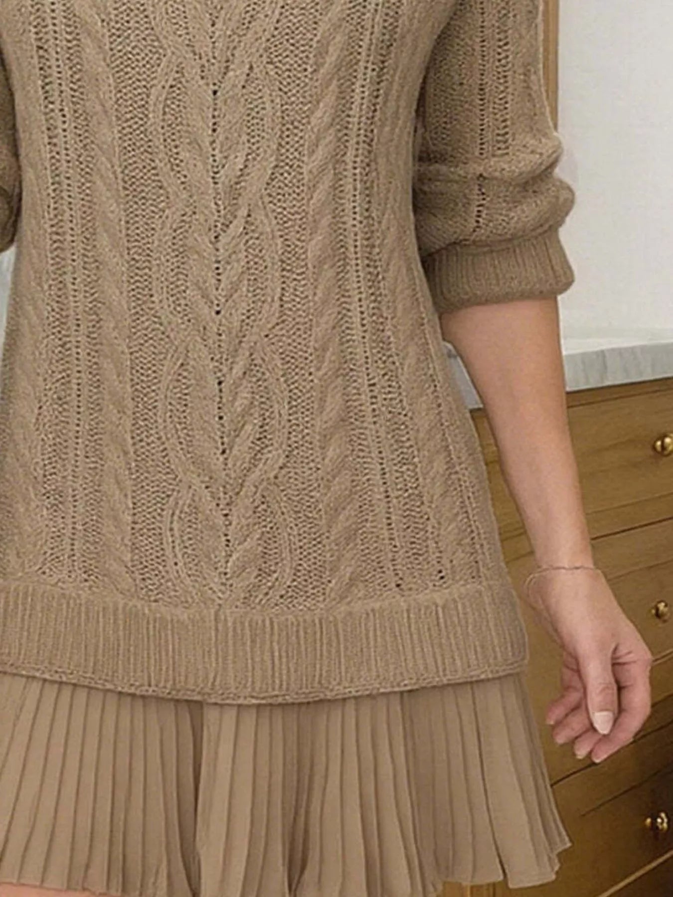 Full Size Cable Knit Pleated Hem Sweater Dress Plus Size - MegaSuperStar