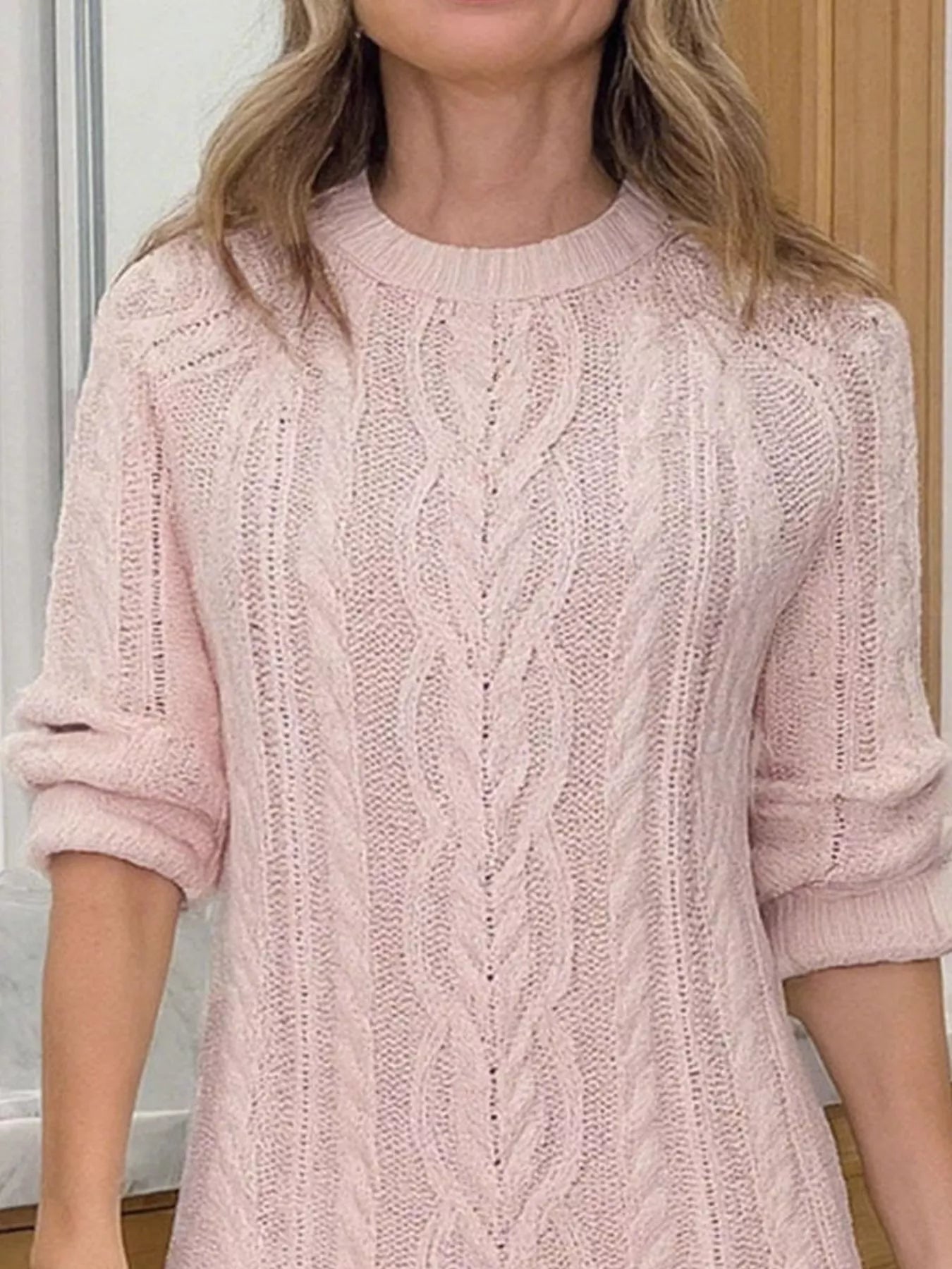 Full Size Cable Knit Pleated Hem Sweater Dress Plus Size - MegaSuperStar