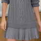 Full Size Cable Knit Pleated Hem Sweater Dress Plus Size - MegaSuperStar
